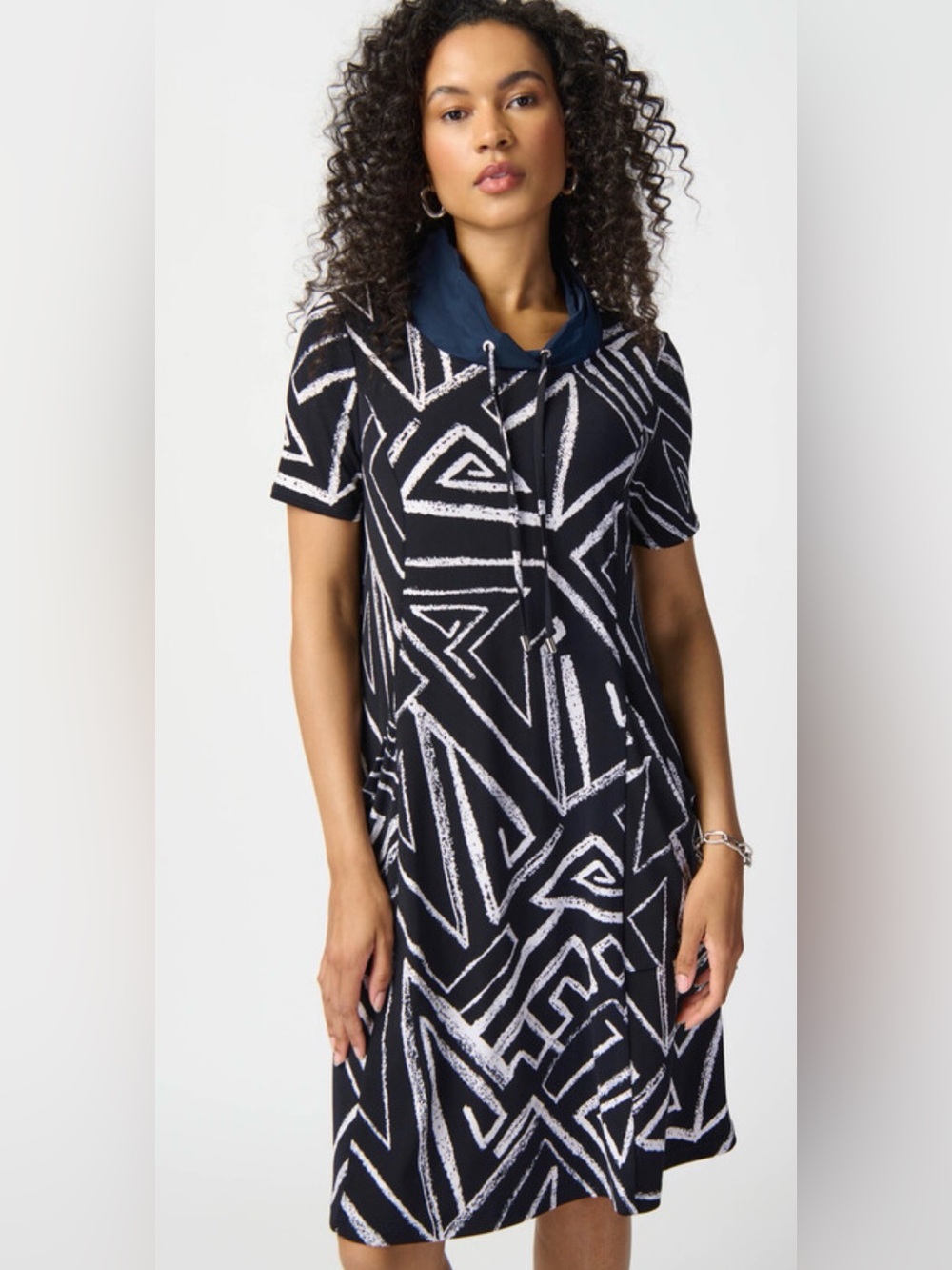Joseph Ribkoff Midnight Blue/Vanilla Abstract Print A-Line Shirt Dress